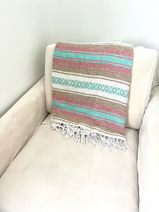 Other - Handwoven Falsa boho blanket in Pink, Turquoise and Tan
